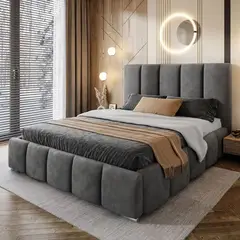 GENERICO - Cama Box Tarima + Cabecera Lisa Gris Queen