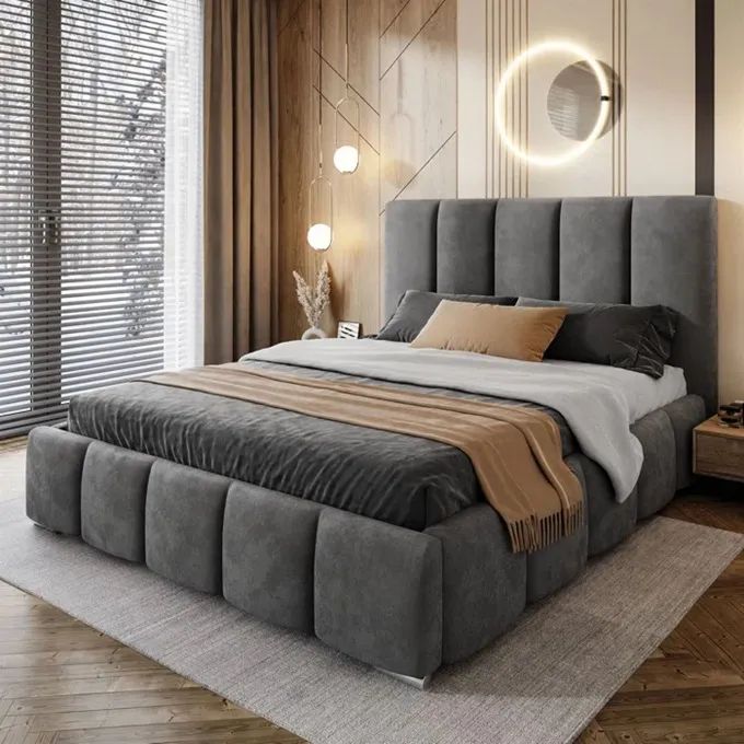 Cama Box Tarima + Cabecera Lisa Gris King