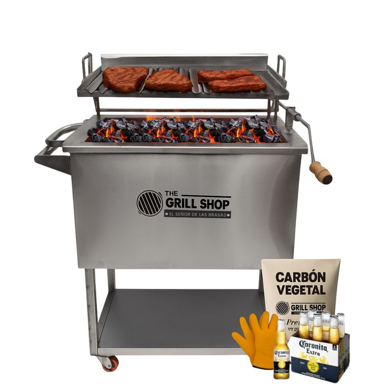Caja China Mediana Inoxidable ParrillaElevadiza+cerveza+carbon+guante