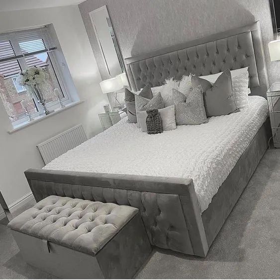 Cama Box Tarima + Cabecera Capitone Gris 2 plazas