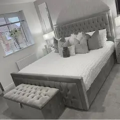 GENERICO - Cama Box Tarima + Cabecera Capitone Gris 2 plazas