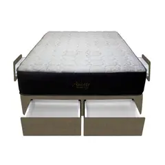 BARAKA HOME - Cama Pocket Vip + 4 Cajones 1.5 Plz + 1 almohada - Beige Oscuro