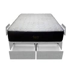BARAKA HOME - Cama Pocket Vip + 4 Cajones 1.5 Plz + 1 almohada - Gris Claro