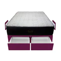 BARAKA HOME - Cama Pocket Vip + 4 Cajones 1.5 Plz + 1 almohada - Purpura