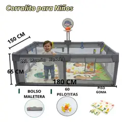 BEBE - Corral Corralito para Bebe Niños GRIS Basquet Tapete