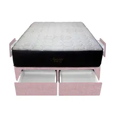 BARAKA HOME - Cama Pocket Vip + 4 Cajones 2 Plz + 2 almohadas - Rosado