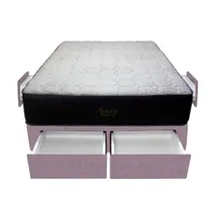 BARAKA HOME - Cama Pocket Vip + 4 Cajones 2 Plz + 2 almohadas - Lila