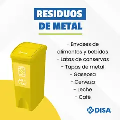 DISA SOLUCIONES ECOEFICIENTES - Papelera para Reciclaje de Metales 53L Amarillo