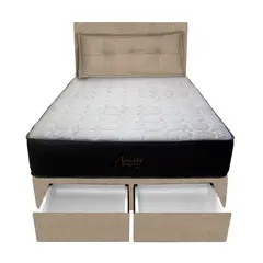 BARAKA HOME - Dormitorio Pocket Vip +2 Caj. 1.5 Plz + Cabecera +Cojin - Beige Claro