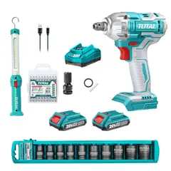 TOTAL TOOLS - Combo Llave de impacto 20v + lampara magnética dados y puntillas Total