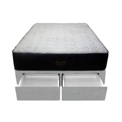 BARAKA HOME - Cama Pocket Vip + 2 Cajones 2 Plz + 2 almohadas - Gris Claro