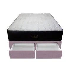 BARAKA HOME - Cama Pocket Vip + 2 Cajones 2 Plz + 2 almohadas - Lila