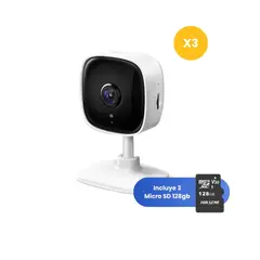TP LINK - Kit de 3 Cámara de Seguridad Tapo C100 + Micro SD 128 GB Full HD interior fijo Wi-Fi TpLink