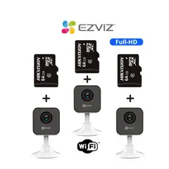 EZVIZ - Kit 3 cámaras de seguridad H1C con resolución Full-HD y SD-64GB -