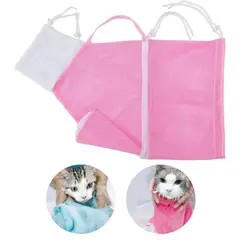 GENERICO - BOLSA DE ASEO DE MALLA PARA GATOS ROSADA Y BLANCO.