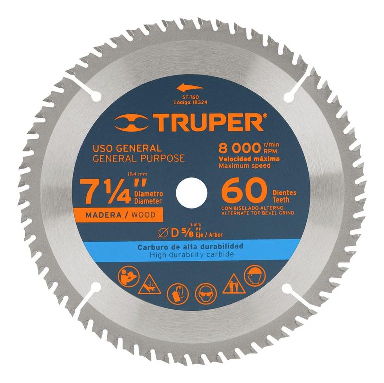 Disco para sierra circular 7 ¼" 60 dientes Truper