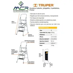 PRETUL - Escalera tubular plegable 4 pasos
