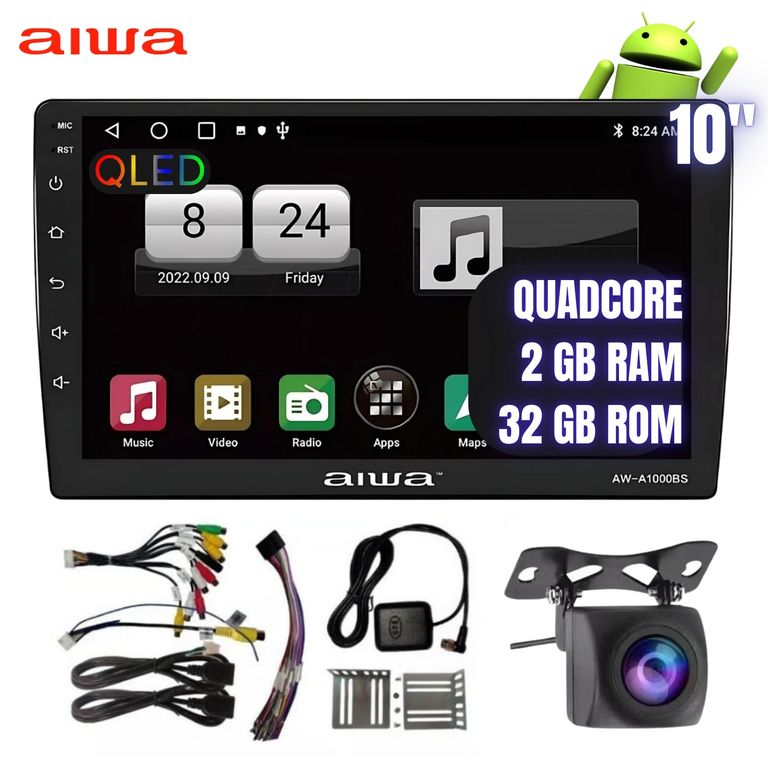 Autoradio Android 10 HD CarPlay 2GB 32GB con Cámara de Retroceso AIWA AW-A1000BS Auto Radio