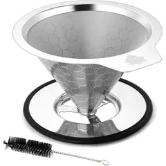 GENERICO - V60 Drip de Doble Capa con Soporte y Cepillo - Acero Inoxidable 304