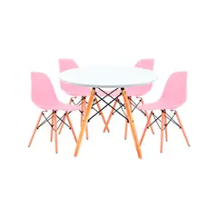 OFIDEAS - Juego De Comedor Eames 4 Personas Mesa Blanca Y Silla Rosa