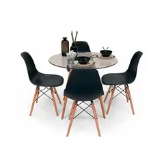 OFIDEAS - Juego De Comedor Eames 4 Personas Mesa Vidrio Y Silla Negro