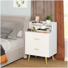 VENTITAS HOME - Velador Vintage Jasmia 2 Cajones Color Blanco