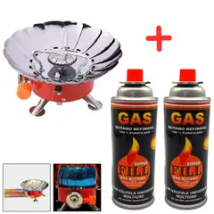 OEM - Cocina Camping Viaje Portatil Cortaviento + 02 Gas Butano.