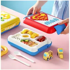 GENERICO - Táper Tipo Bentgo Box Hermético De 4 Divisiones Con 2 Cubiertos+500 Piezas Lego