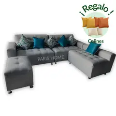 GENERICO - Sofá Seccional Madrid 3 Cuerpos Modular + Banqueta - Gris