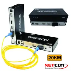 NETCOM - Extensión Extender HDMI fibra optica KVM Hasta 20K 1080 USB