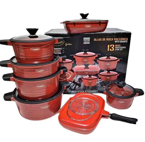 JUEGO DE OLLAS ROCA VOLCANICA VALESKA ROJO - 13 PZ