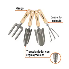 TRUPER - Juego de 4 herramientas, mangos de 6" para jardín