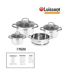 LUISSANT - JUEGO DE OLLAS EN ACERO INOXIDABLE 7 Pzas