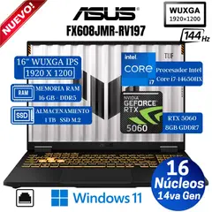 ASUS - Laptop TUF F16 FX608JMR-RV197 16" FHD, Core i7-14650HX, Ram 16GB, Ssd 1TB, RXT 5060 8GB, Win 11