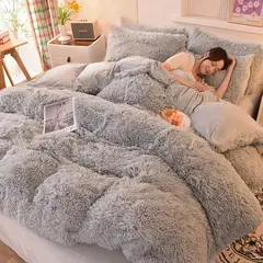 GOLDEN - EDREDÓN PIEL DE OSO DE 2 PLAZAS + 2 FUNDAS DE ALMOHADA Plomo