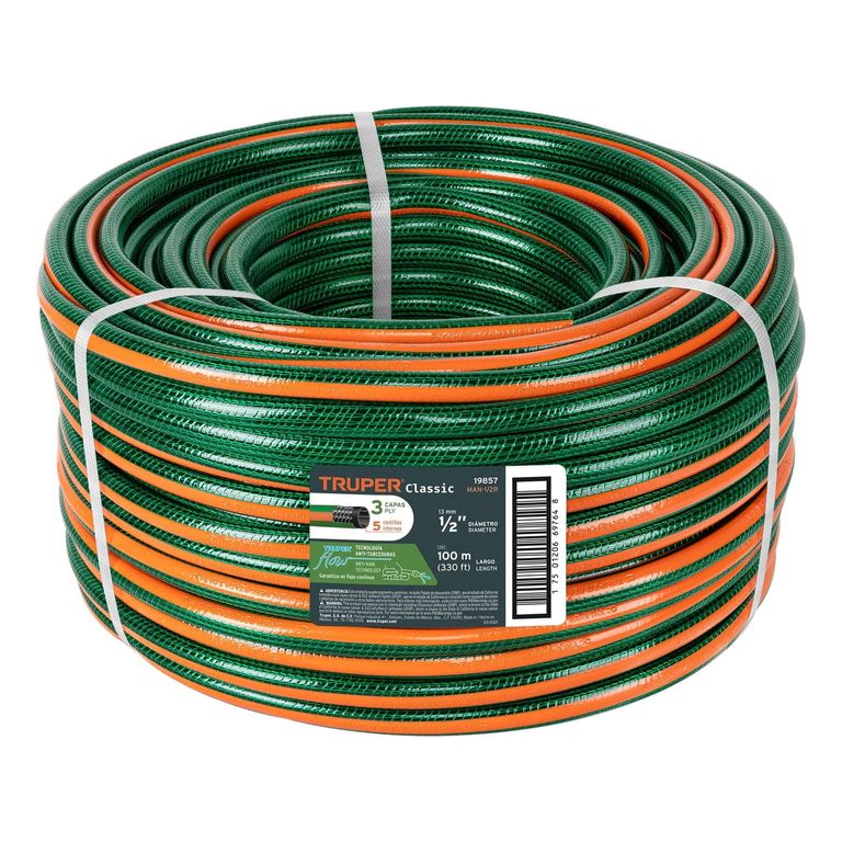 Metro de manguera 1/2" 3 capas en rollo de 100 m COD 19857 Truper