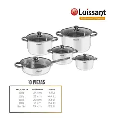 LUISSANT - JUEGO DE OLLAS EN ACERO INOXIDABLE 10 Pzas