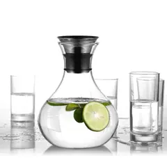 HYGGE - Jarra de Vidrio Base Ancha con Tapa Acero Hermética 1600 ml