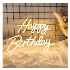OEM - Letrero led neón fondo acrílico happy birthday color cálido