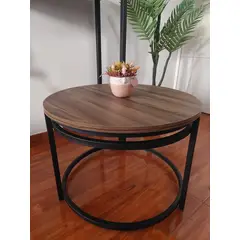 GENERICO - Mesa de centro industrial redonda 60 cm marrón