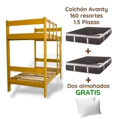 MUEBLES MACRUMO - Combo: Camarote de Madera color Natural de 1.5 plz + 2 Colchones