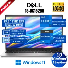 DELL - Laptop 15 DC15250 15.6" FHD IPS, Core i7-1355U- 13va Gen, Ram 32GB, 512GB SSD, Win 11 Pro