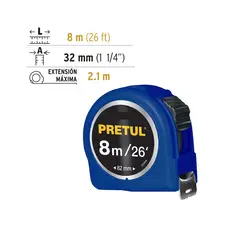 PRETUL - Wincha Cinta Métrica 8 metros Azul