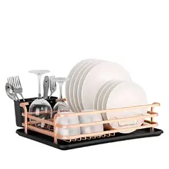 INSPIRA - Escurridor de Platos de Aluminio Oro Rosa con Bandeja Extraible