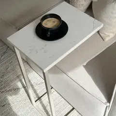 DECORATI - Mesa Auxiliar Mile de Mármol Blanco Greige