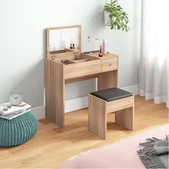 GENERICO - Tocador Escritorio Plegable Roble Americano 90cm + Silla Melamina