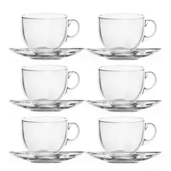 INSPIRA - Set de 6 Tazas más Plato de Vidrio Transparente para Café