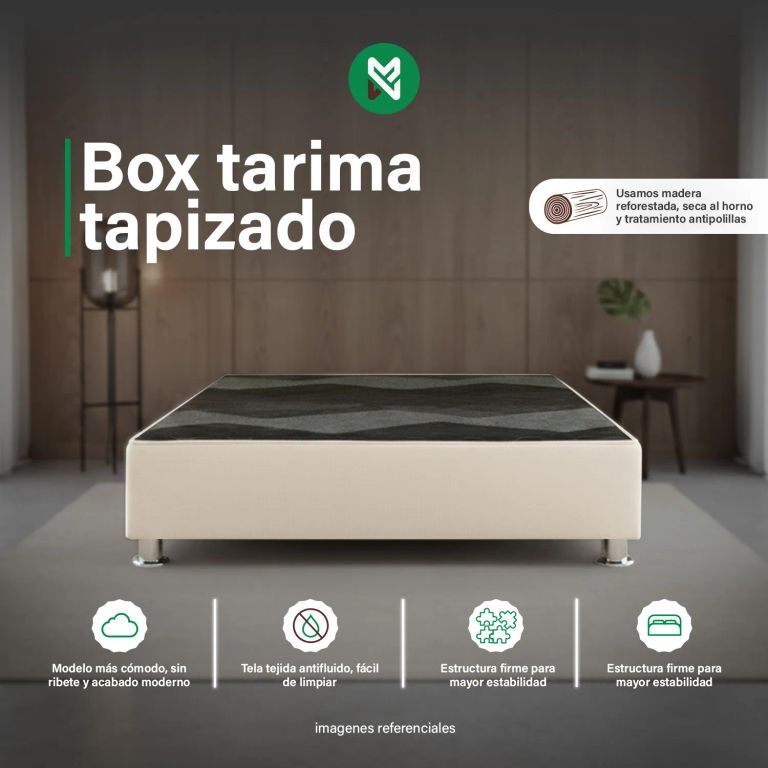 Box Tarima reforzado y acolchado 2 Plz - Beige / Patas instaladas