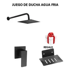GENERICO - JUEGO DE DUCHA ACERO 20CM + LLAVE DE DUCHA NEGRO SOLO AGUA FRIA
