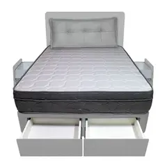 BARAKA HOME - Dormitorio Turin + 4 Cajones Queen + Cabecera + Cojin - Gris Claro